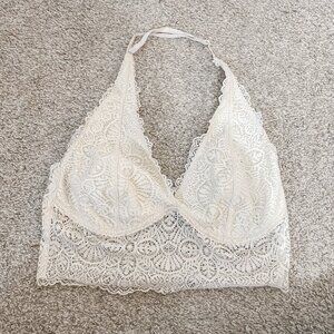 BKE Essentials Boho Lace Crop Top Bralette Smocking Festival Hippie, Sz Medium